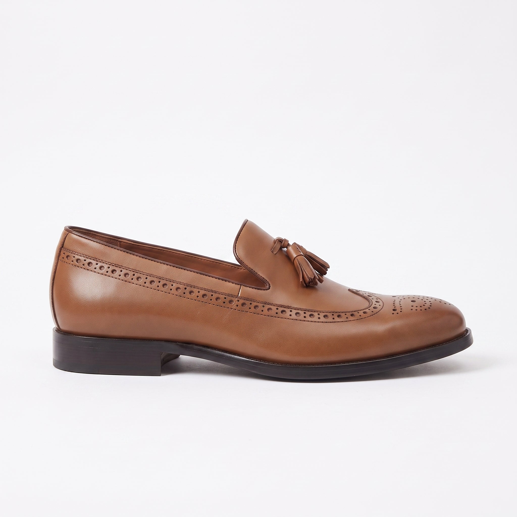 Men's Brown Plain-Toe Leather Tassel Loafers — Brinley