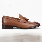 Men's Brown Plain-Toe Leather Tassel Loafers — Farncombe