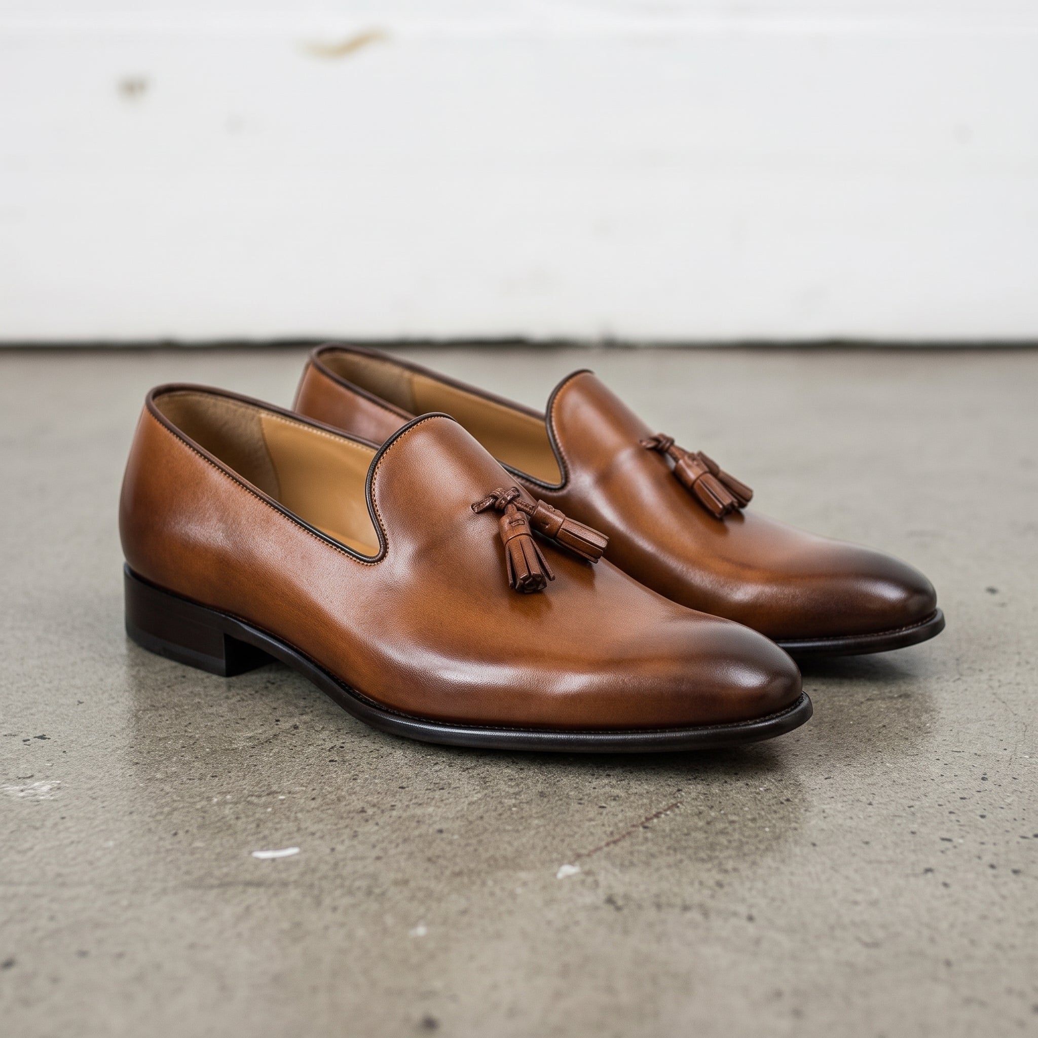 Men's Brown Plain-Toe Leather Tassel Loafers — Humberstone