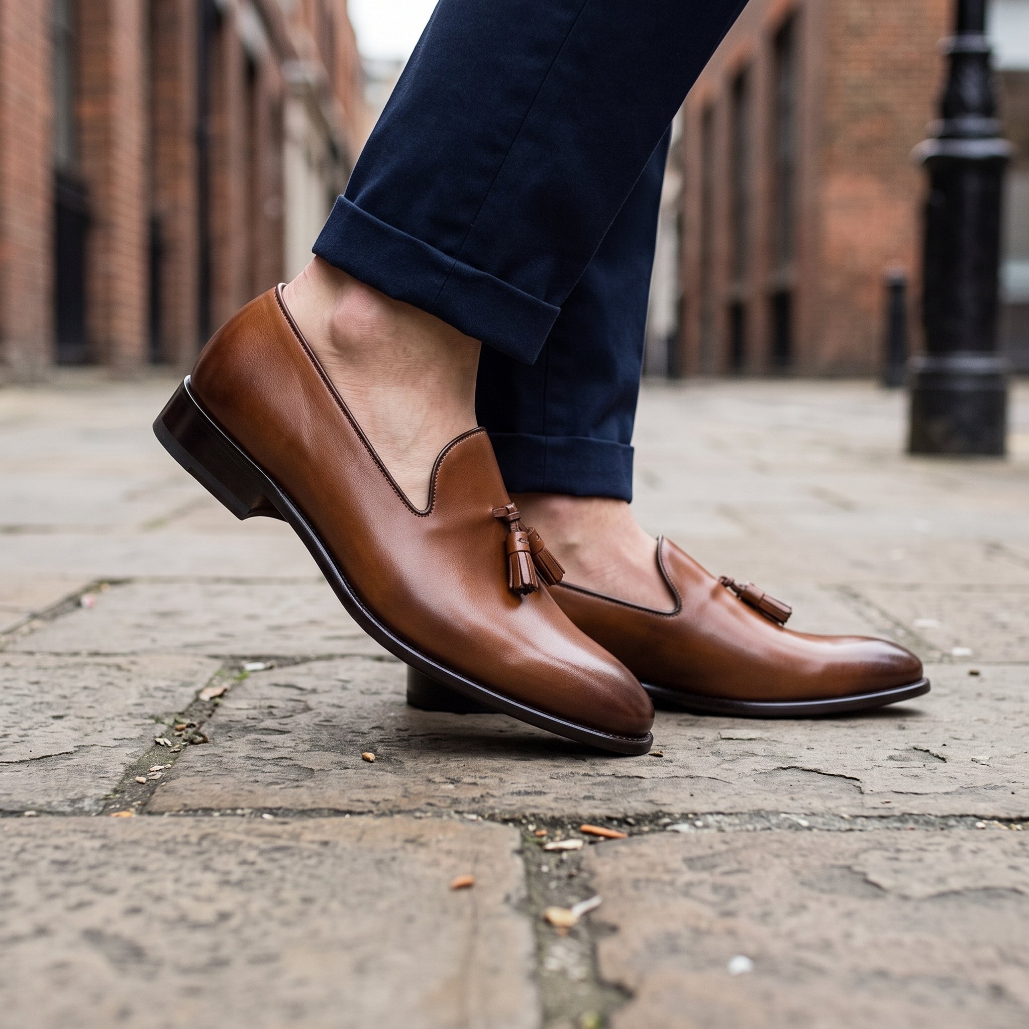 Men's Brown Plain-Toe Leather Tassel Loafers — Humberstone
