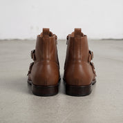 Men's Brown Side-Zip Leather Double Monk Ankle Boots — Fovant