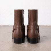 Men's Brown Plain-Toe Leather Zip Harness Boots — Barwood
