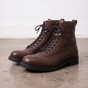 Men's Brown Plain-Toe Pebbled Leather Lace-Up Boots — Ledbury