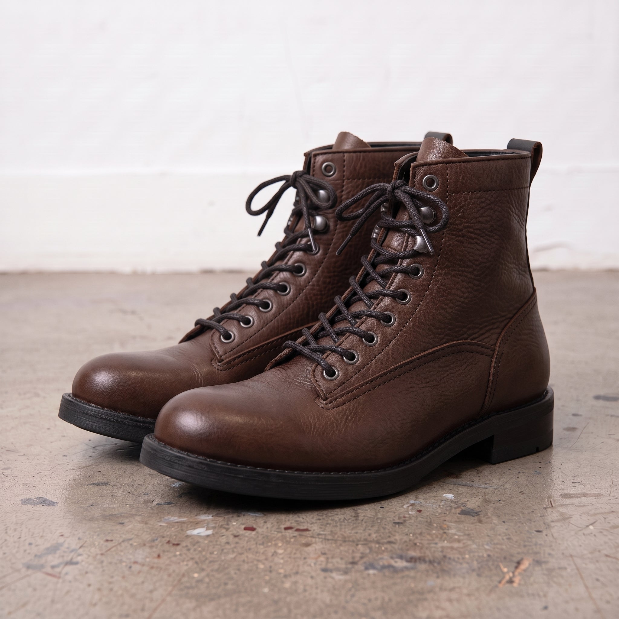 Men's Brown Plain-Toe Pebbled Leather Lace-Up Boots — Ledbury