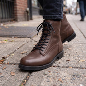 Men's Brown Plain-Toe Pebbled Leather Lace-Up Boots — Ledbury