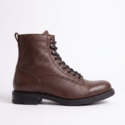 Men's Brown Plain-Toe Pebbled Leather Lace-Up Boots — Ledbury