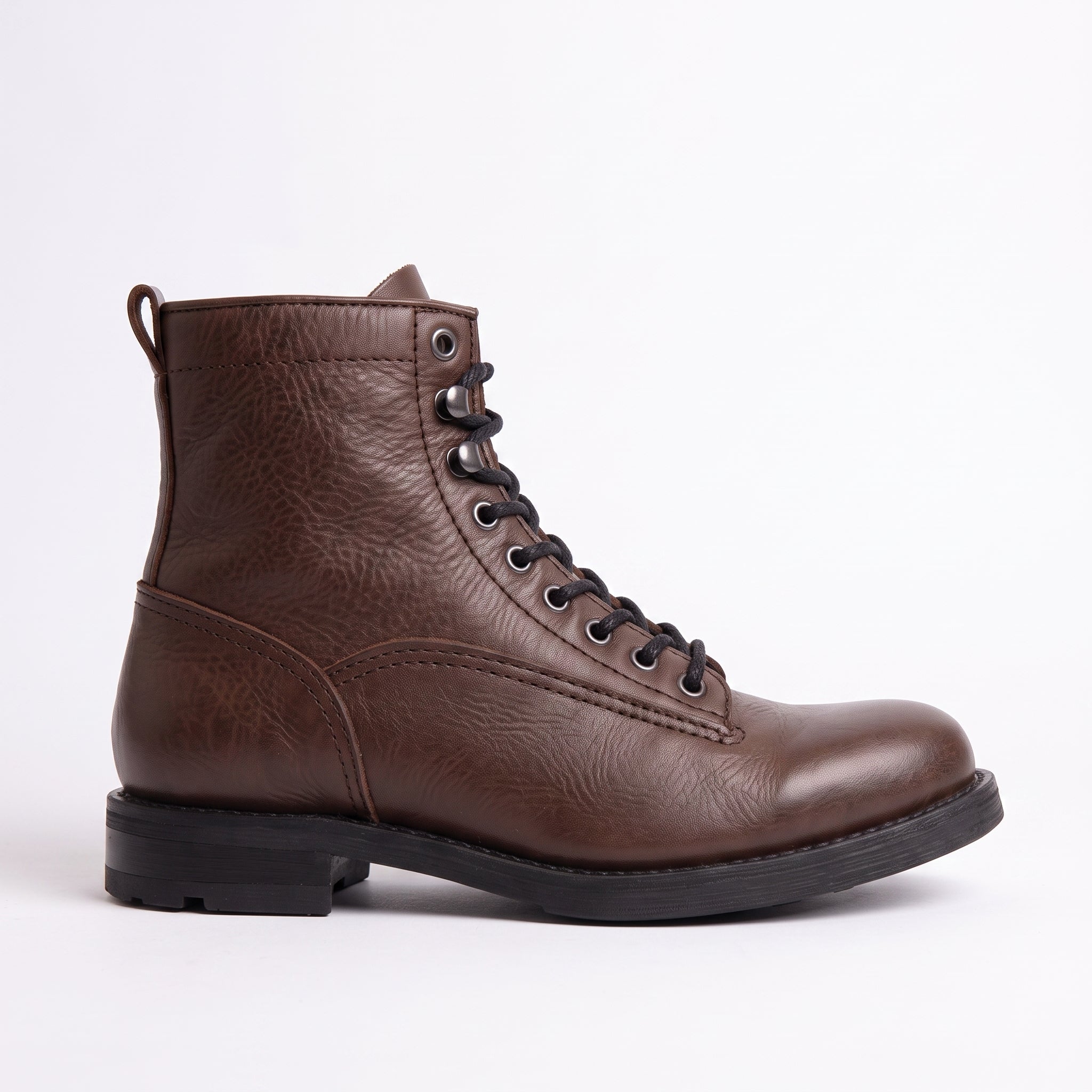 Men's Brown Plain-Toe Pebbled Leather Lace-Up Boots — Ledbury