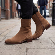 Men's Brown Plain-Toe Suede Ankle Boots — Headley