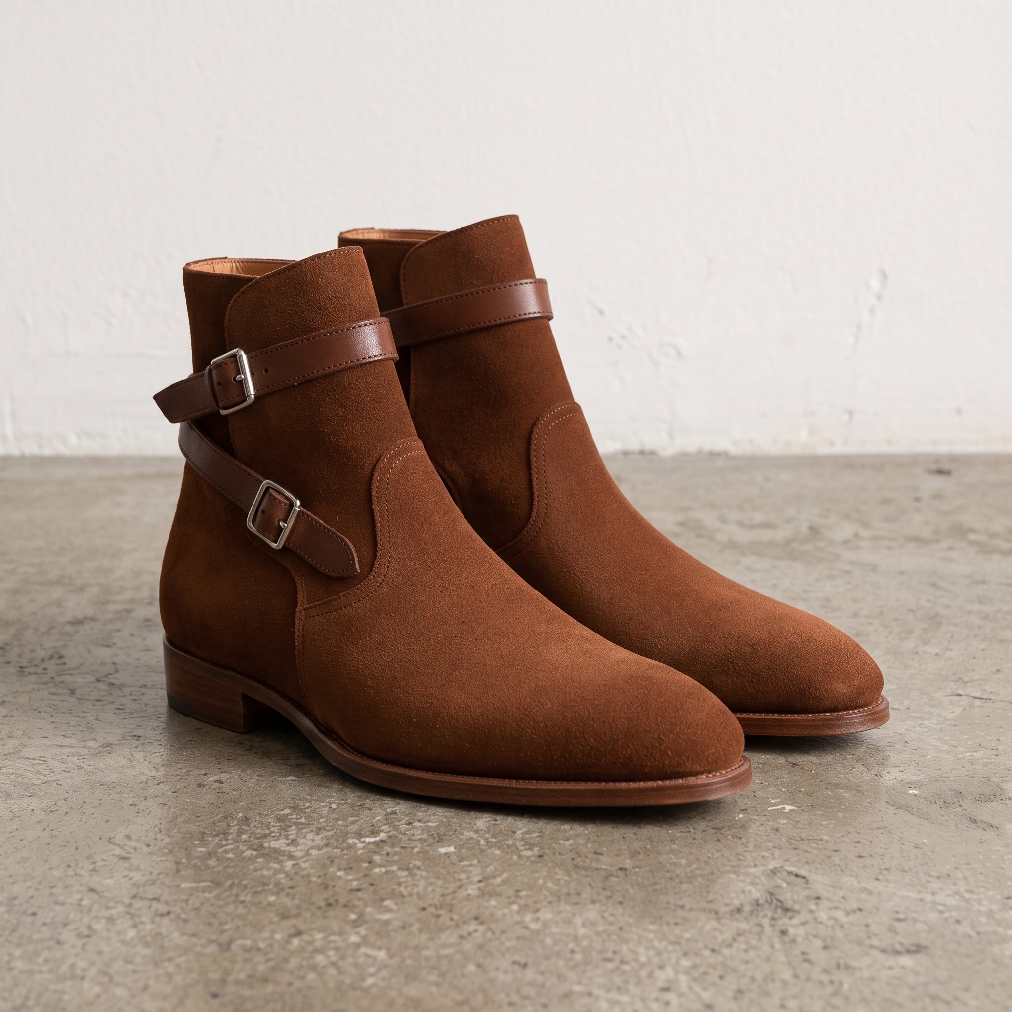 Men's Brown Plain-Toe Suede Monk Boots — Emerson