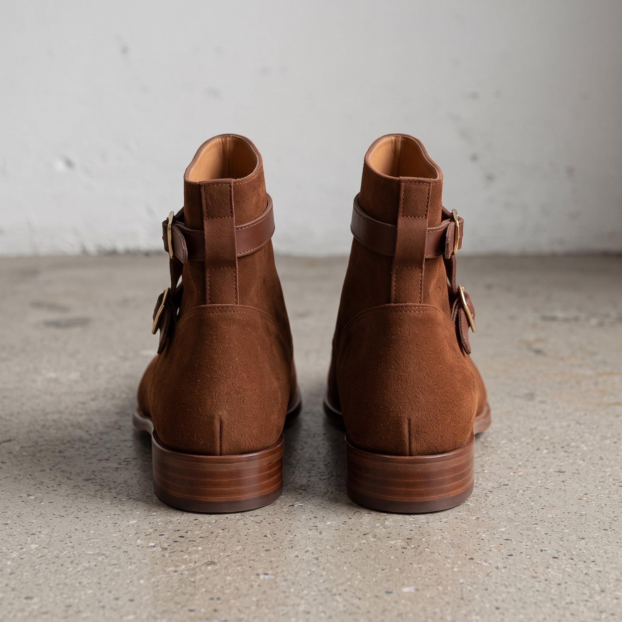 Men's Brown Plain-Toe Suede Monk Boots — Emerson