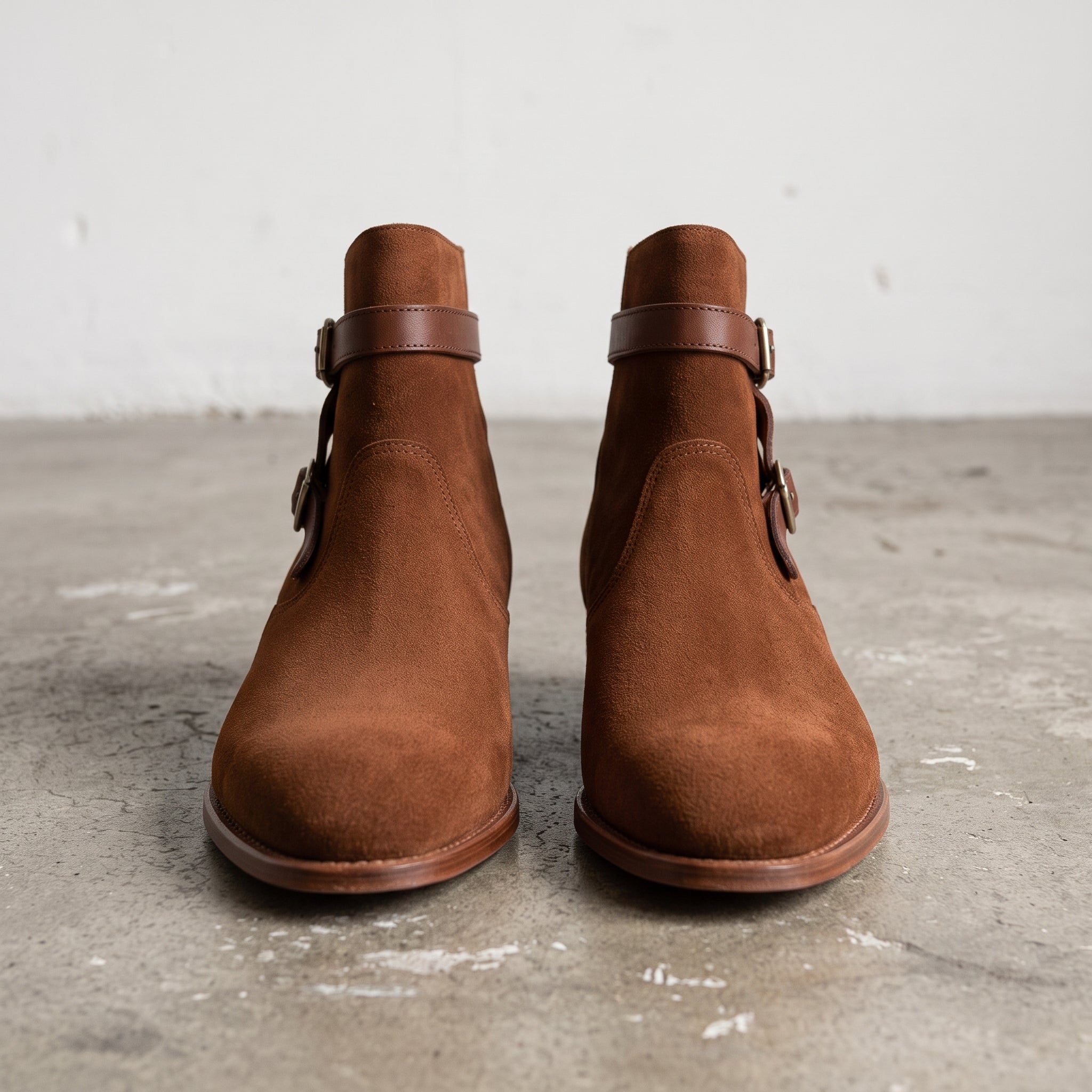 Men's Brown Plain-Toe Suede Monk Boots — Emerson