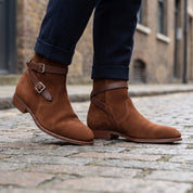 Men's Brown Plain-Toe Suede Monk Boots — Emerson