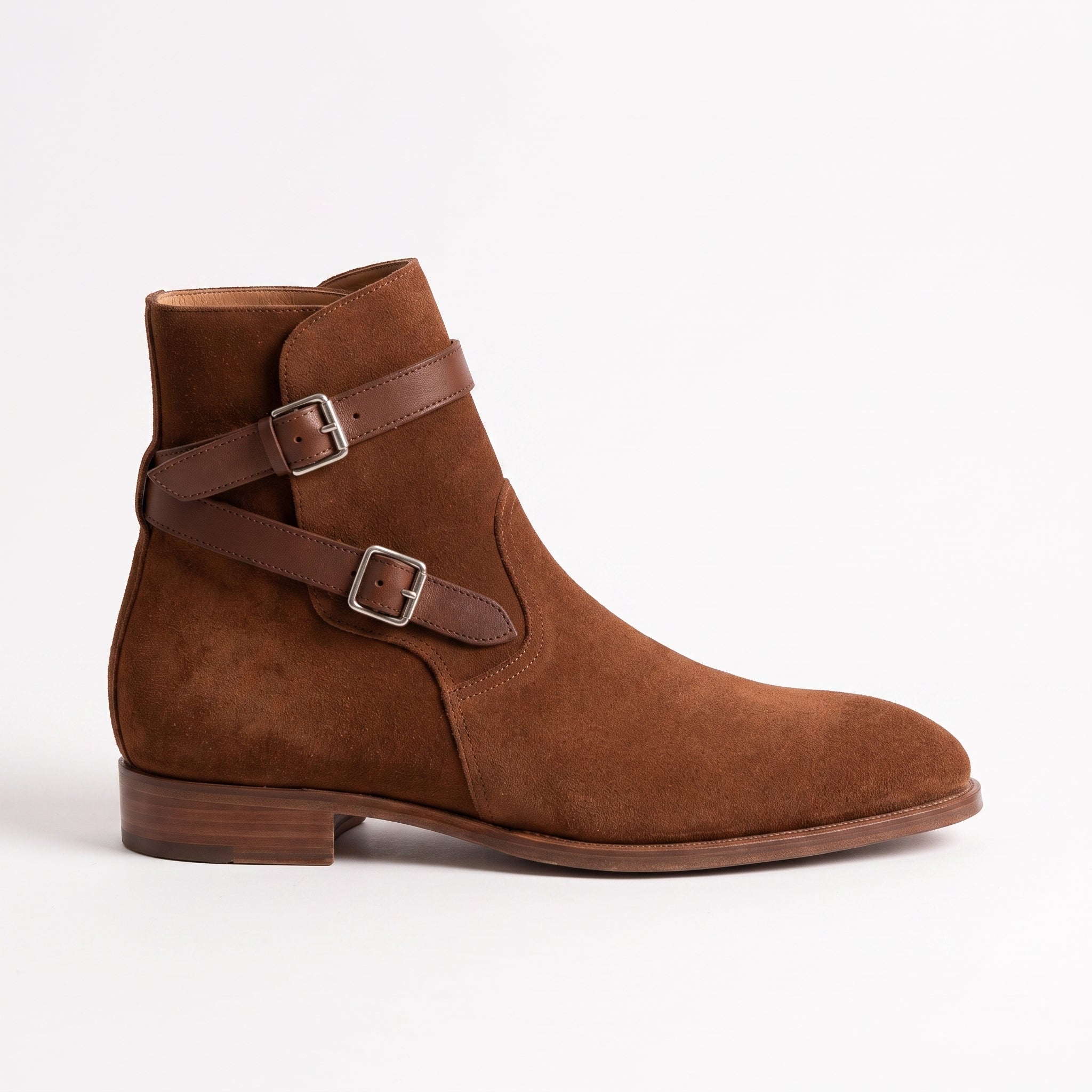 Men's Brown Plain-Toe Suede Monk Boots — Emerson