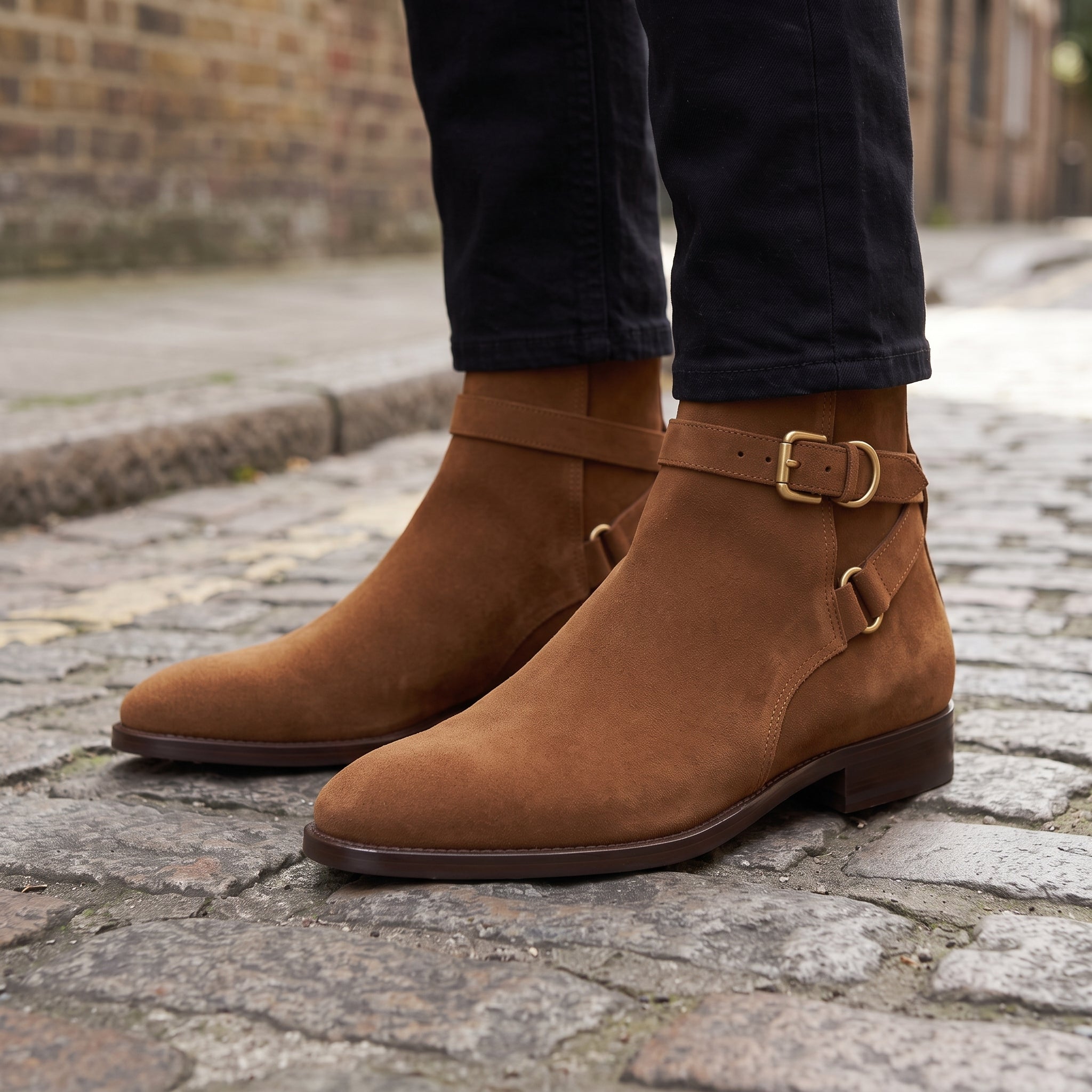 Men's Brown Plain-Toe Suede Jodhpur Boots — Fradley