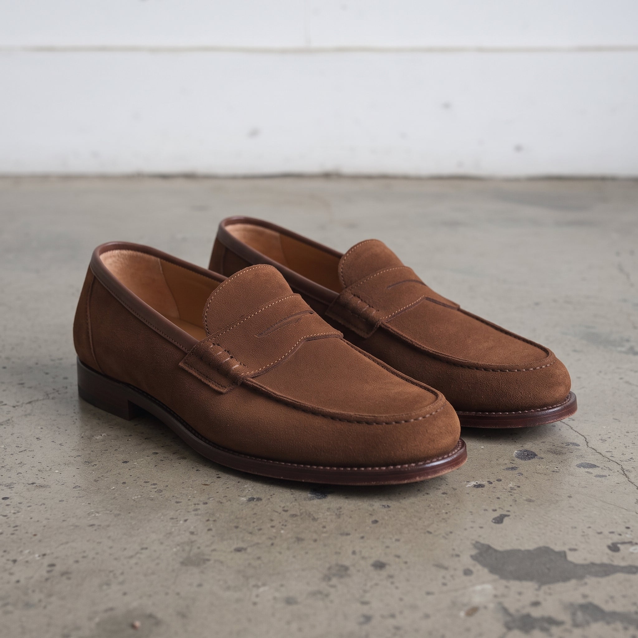 Men's Brown Suede Penny Loafers — Stafford