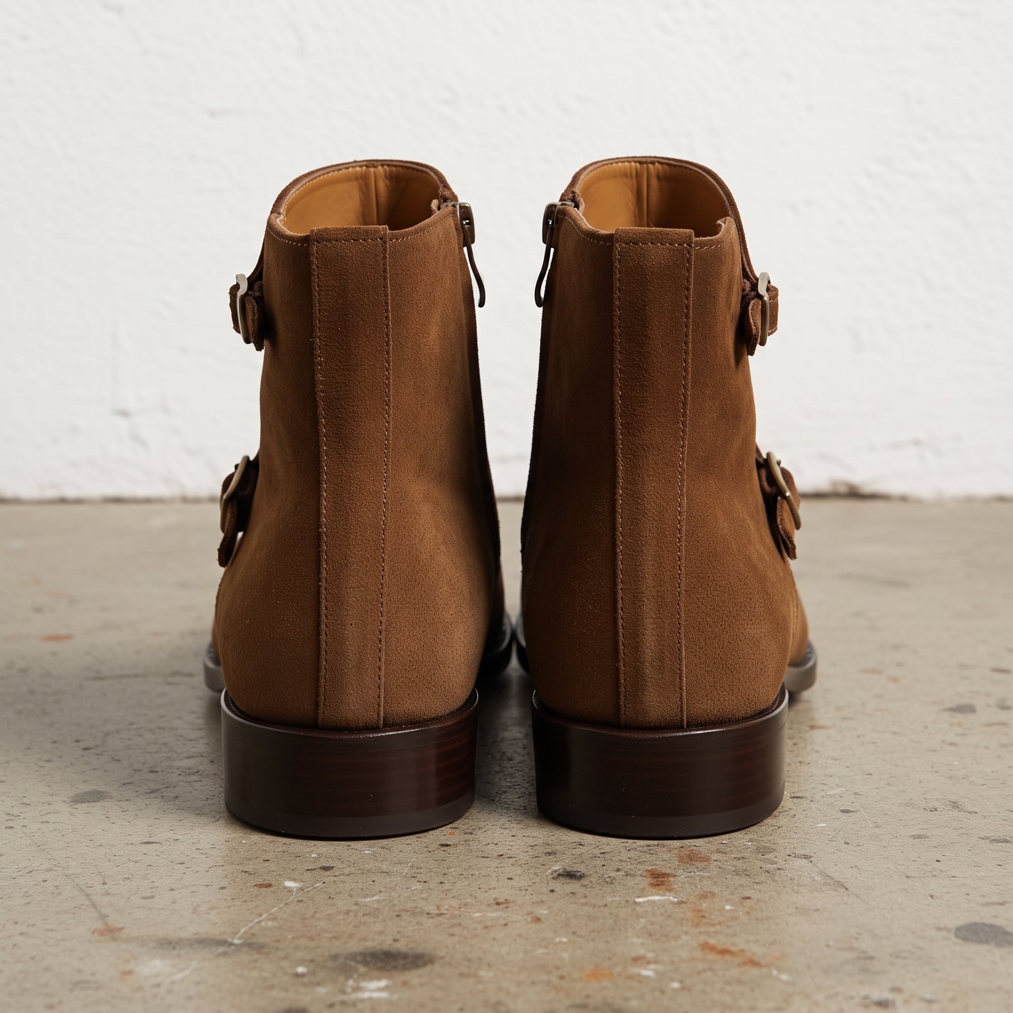 Men's Brown Plain-Toe Suede Triple Monk Boots — Hawley — Hawley