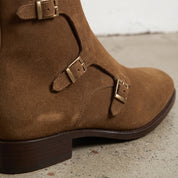 Men's Brown Plain-Toe Suede Triple Monk Boots — Hawley — Hawley