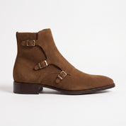Men's Brown Plain-Toe Suede Triple Monk Boots — Hawley — Hawley