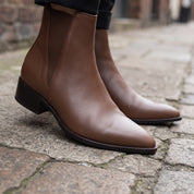 Men's Brown Pointed-Toe Leather Chelsea Boots — Grayson