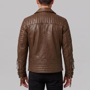 Men's Brown Quilted Leather Biker Jacket — Abbett