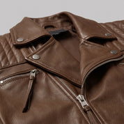Men's Brown Quilted Leather Biker Jacket — Abbett