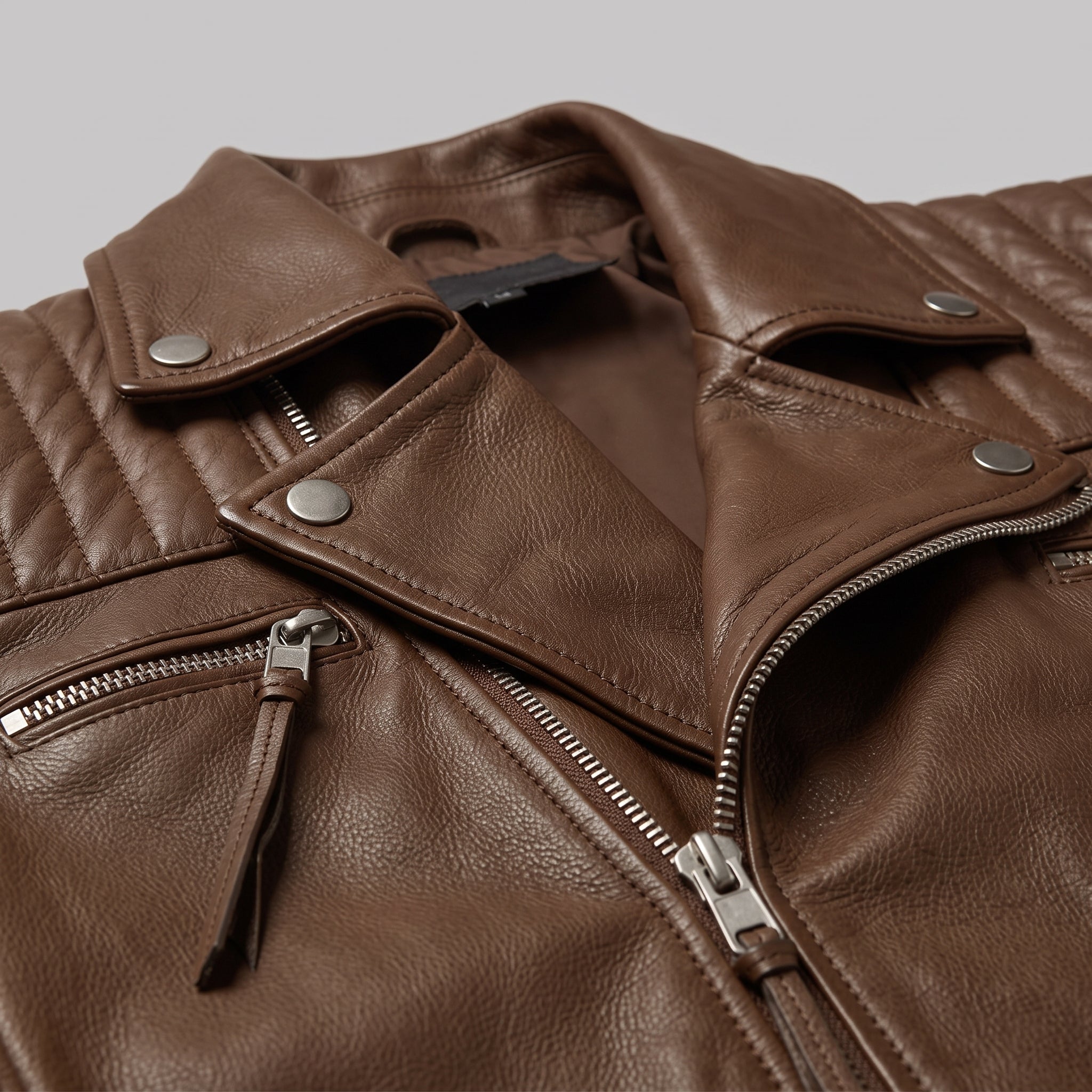 Men's Brown Quilted Leather Biker Jacket — Abbett