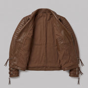 Men's Brown Quilted Leather Biker Jacket — Abbett