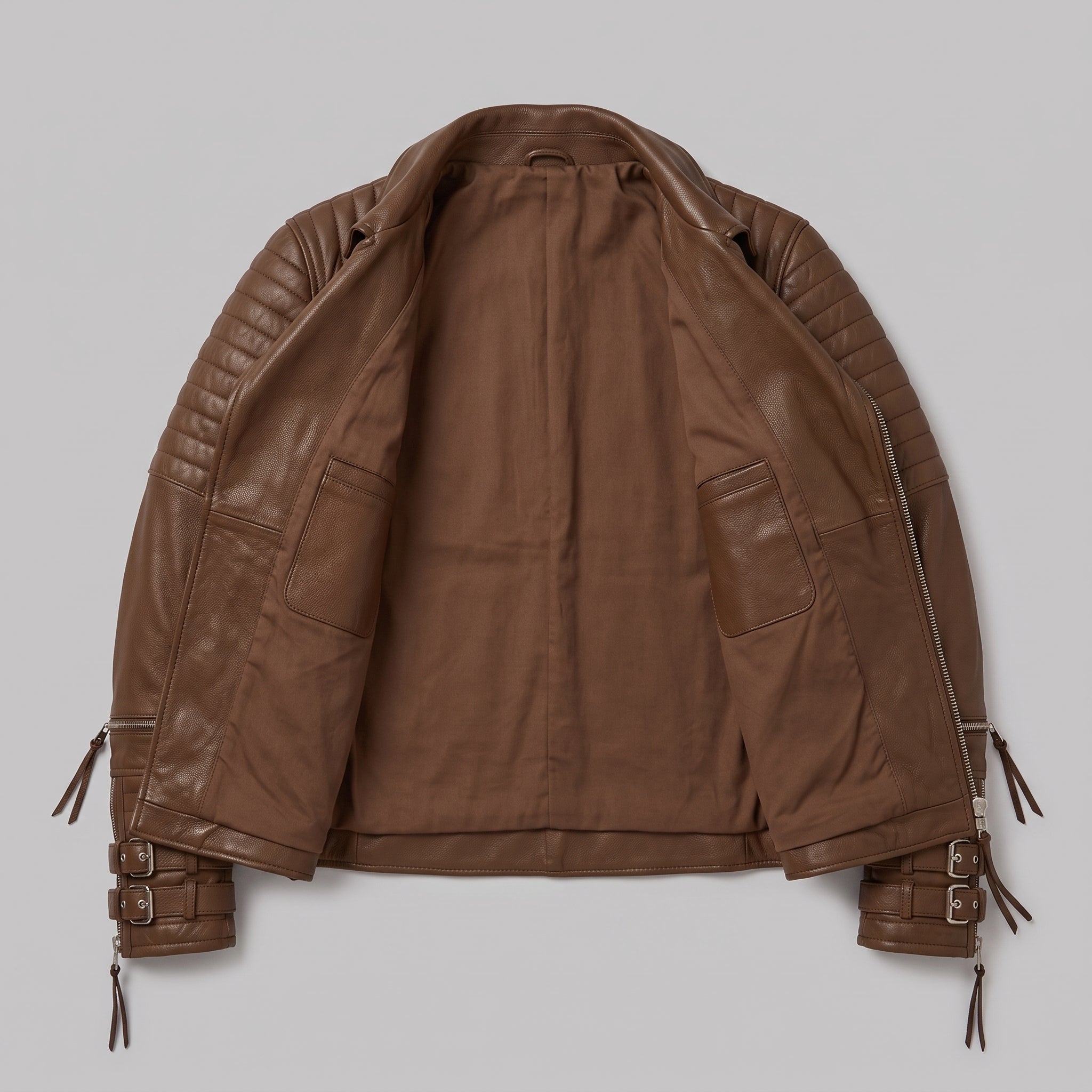 Men's Brown Quilted Leather Biker Jacket — Abbett