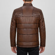 Men's Brown Quilted Leather Biker Jacket — Arlesford