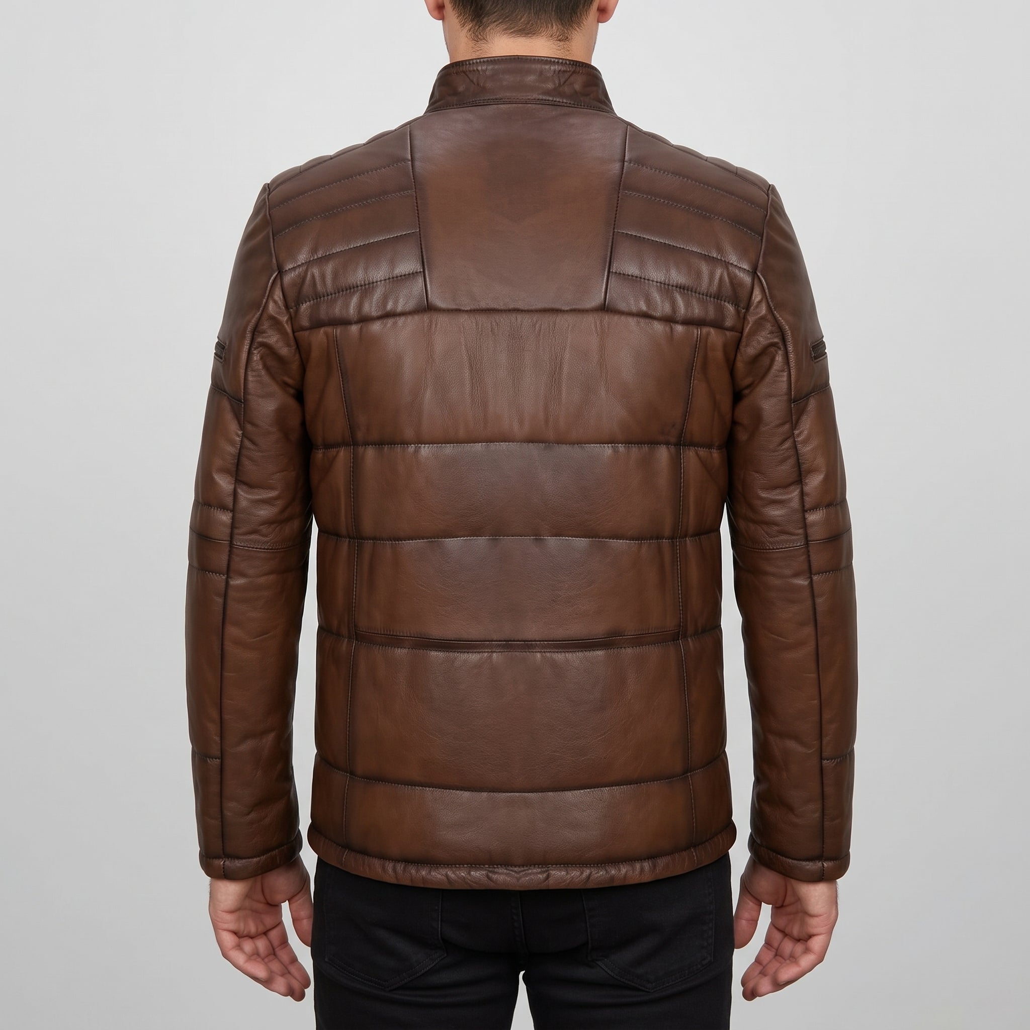 Men's Brown Quilted Leather Biker Jacket — Arlesford