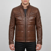 Men's Brown Quilted Leather Biker Jacket — Arlesford