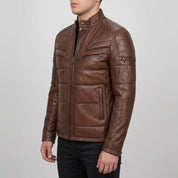 Men's Brown Quilted Leather Biker Jacket — Arlesford