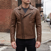 Men's Brown Quilted Leather Biker Jacket — Bevington