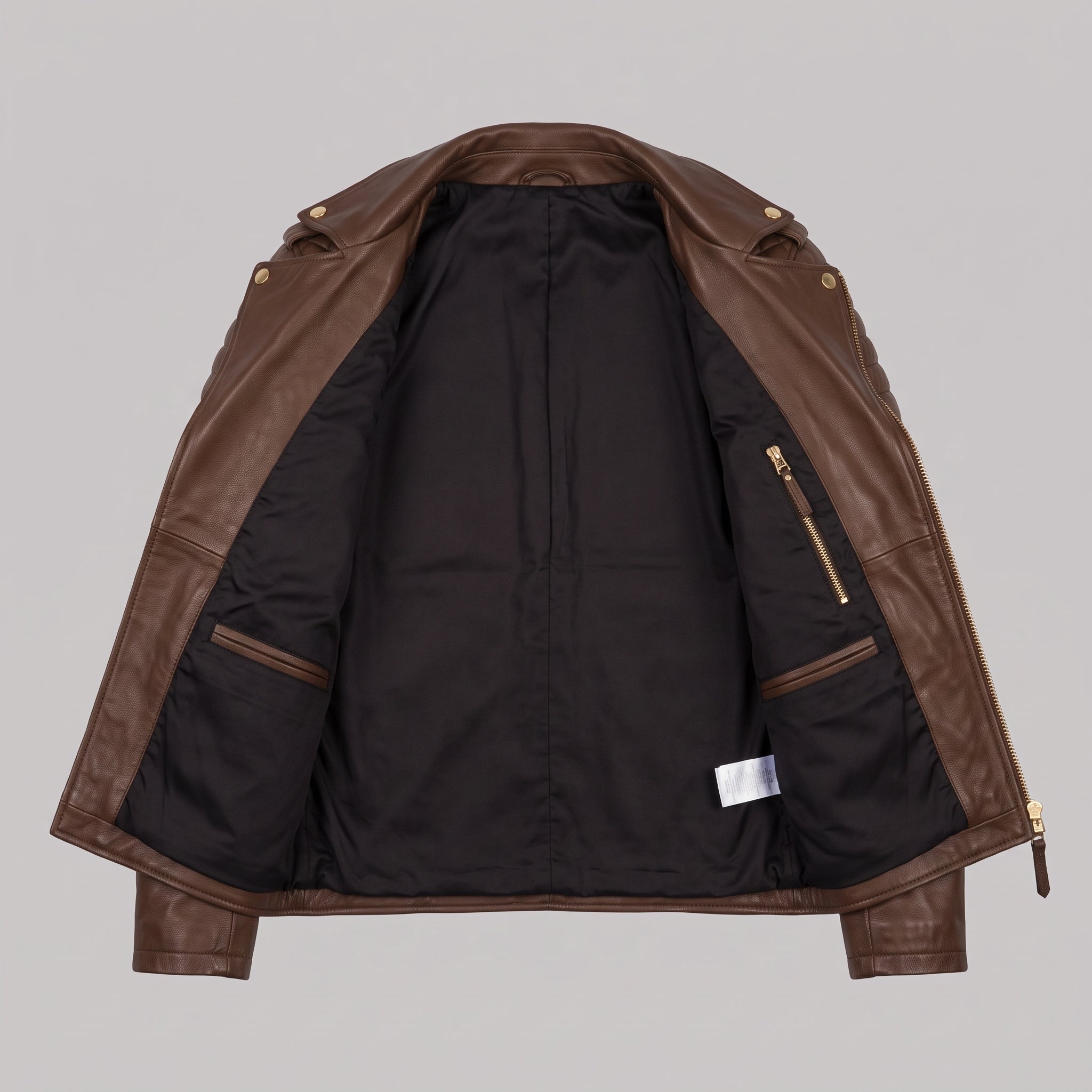 Men's Brown Quilted Leather Biker Jacket — Turberville
