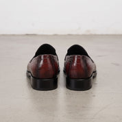 Men's Brown Reddish-Brown Alligator-Embossed Leather Apron-Toe Penny Loafers — Ashtead