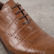 Men's Brown Semi-Brogue Crocodile-Embossed Leather Oxfords — Eshton