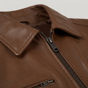 Men's Brown Shirt Collar Leather Biker Jacket — Bedminster