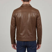 Men's Brown Shirt Collar Leather Biker Jacket — Bedminster