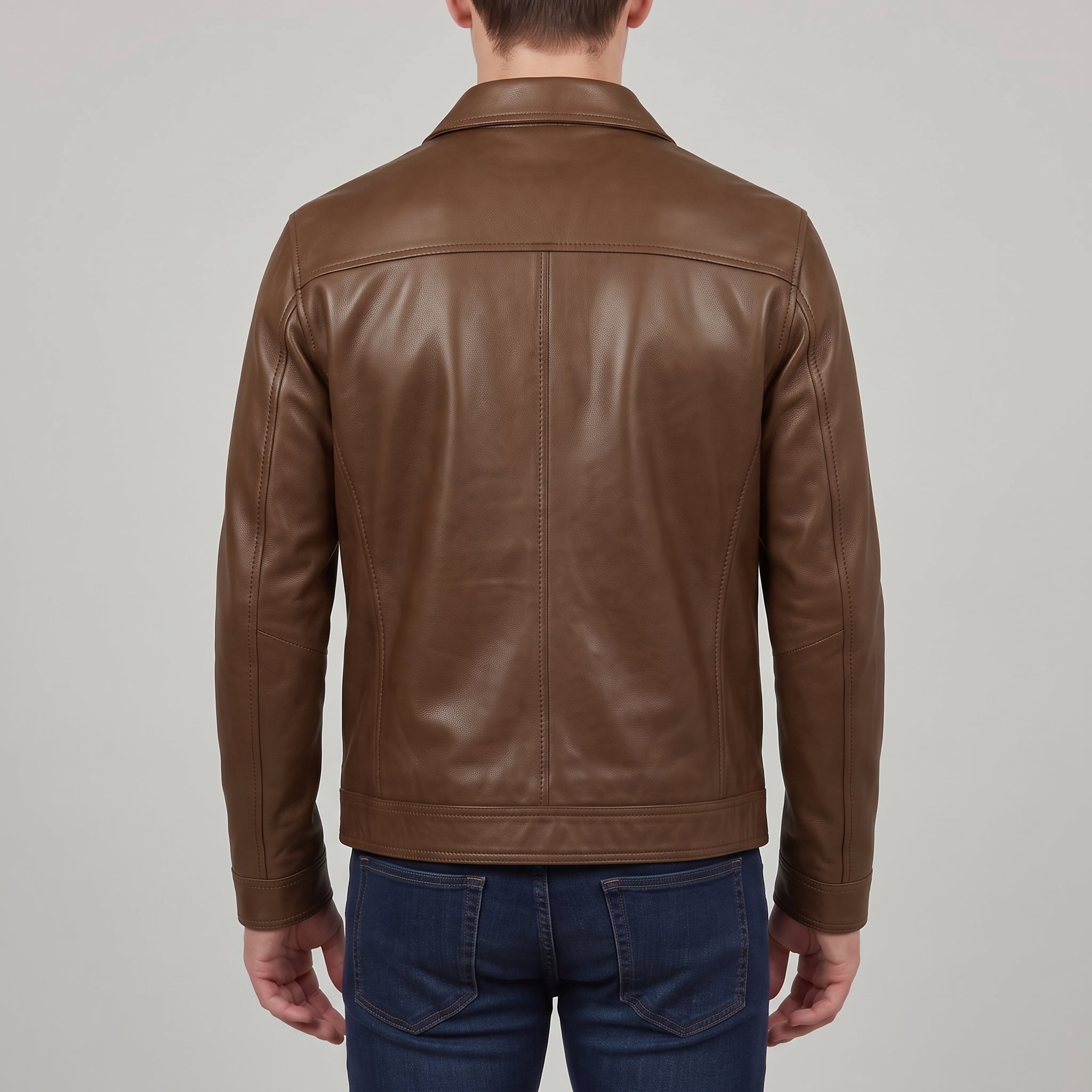 Men's Brown Shirt Collar Leather Biker Jacket — Bedminster