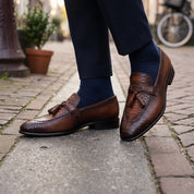 Men's Brown Snake-Print Leather Tassel Loafers — Woodstock