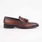 Men's Brown Snake-Print Leather Tassel Loafers — Woodstock