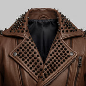 Men's Brown Studded Leather Biker Jacket — Carroll