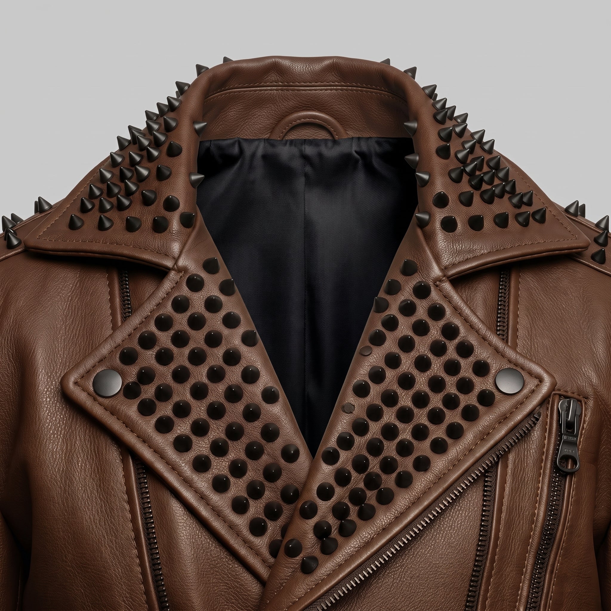 Men's Brown Studded Leather Biker Jacket — Carroll