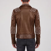 Men's Brown Studded Leather Perfecto Biker Jacket — Arbury