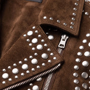 Men's Brown Studded Suede Biker Jacket — Ainstable