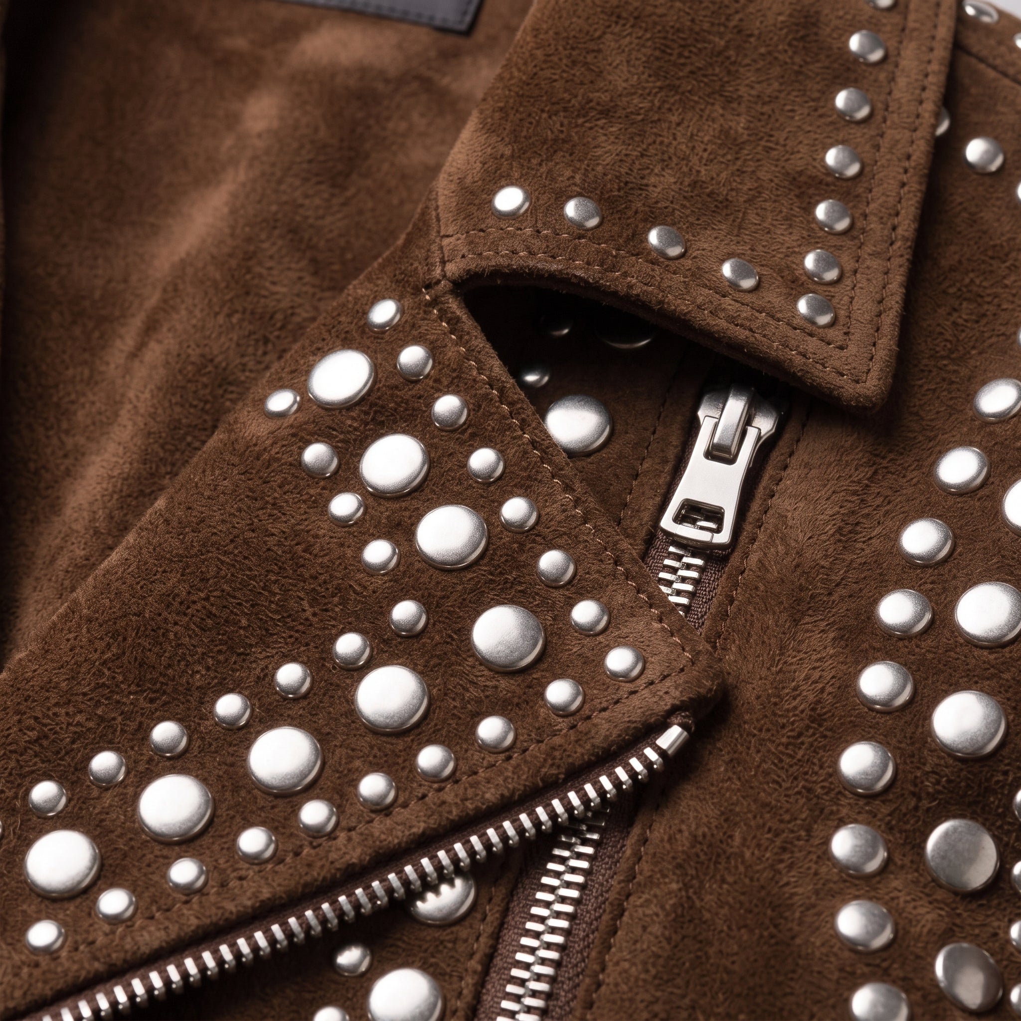 Men's Brown Studded Suede Biker Jacket — Ainstable