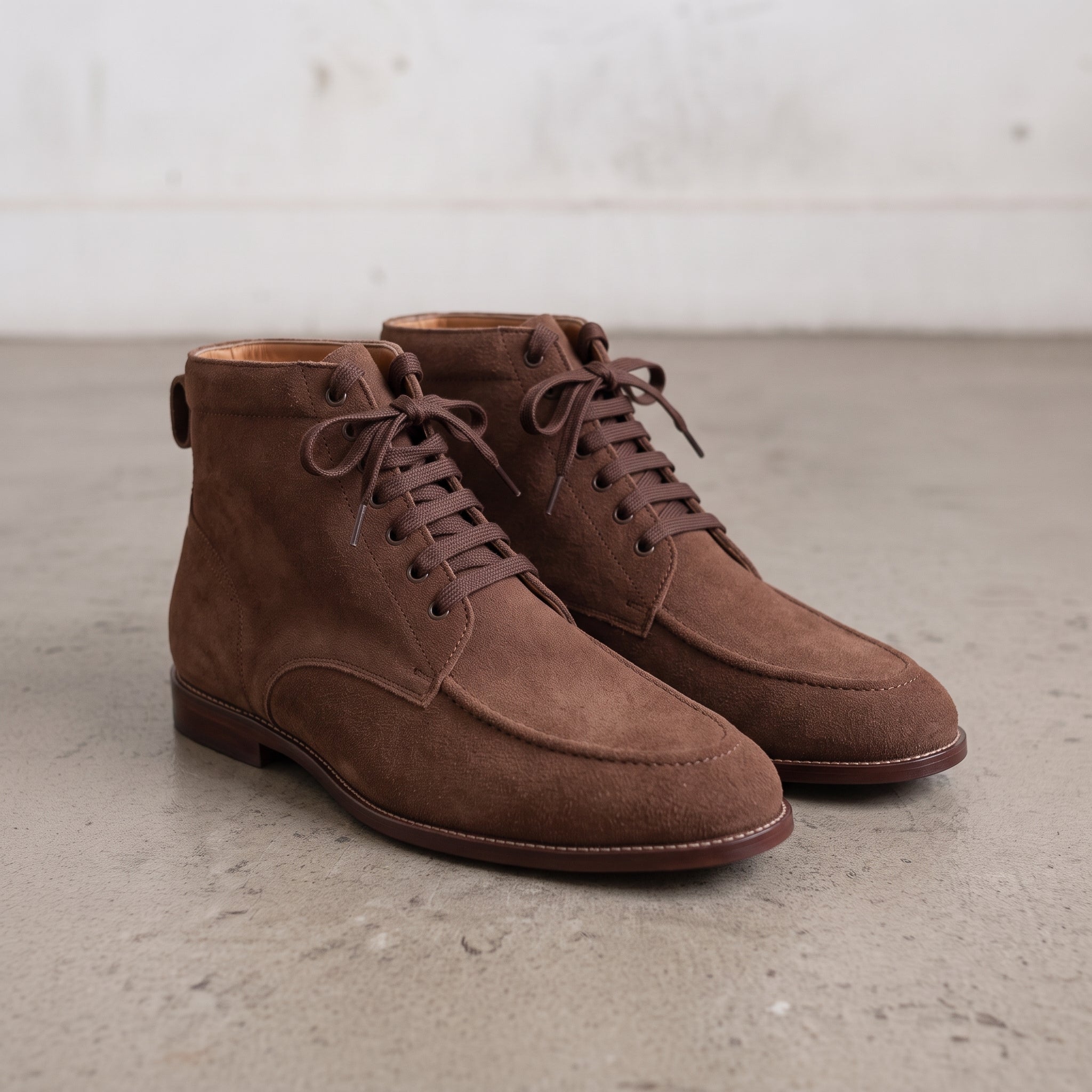 Men's Brown Suede Apron-Toe Derby Boots — Bishopstoke