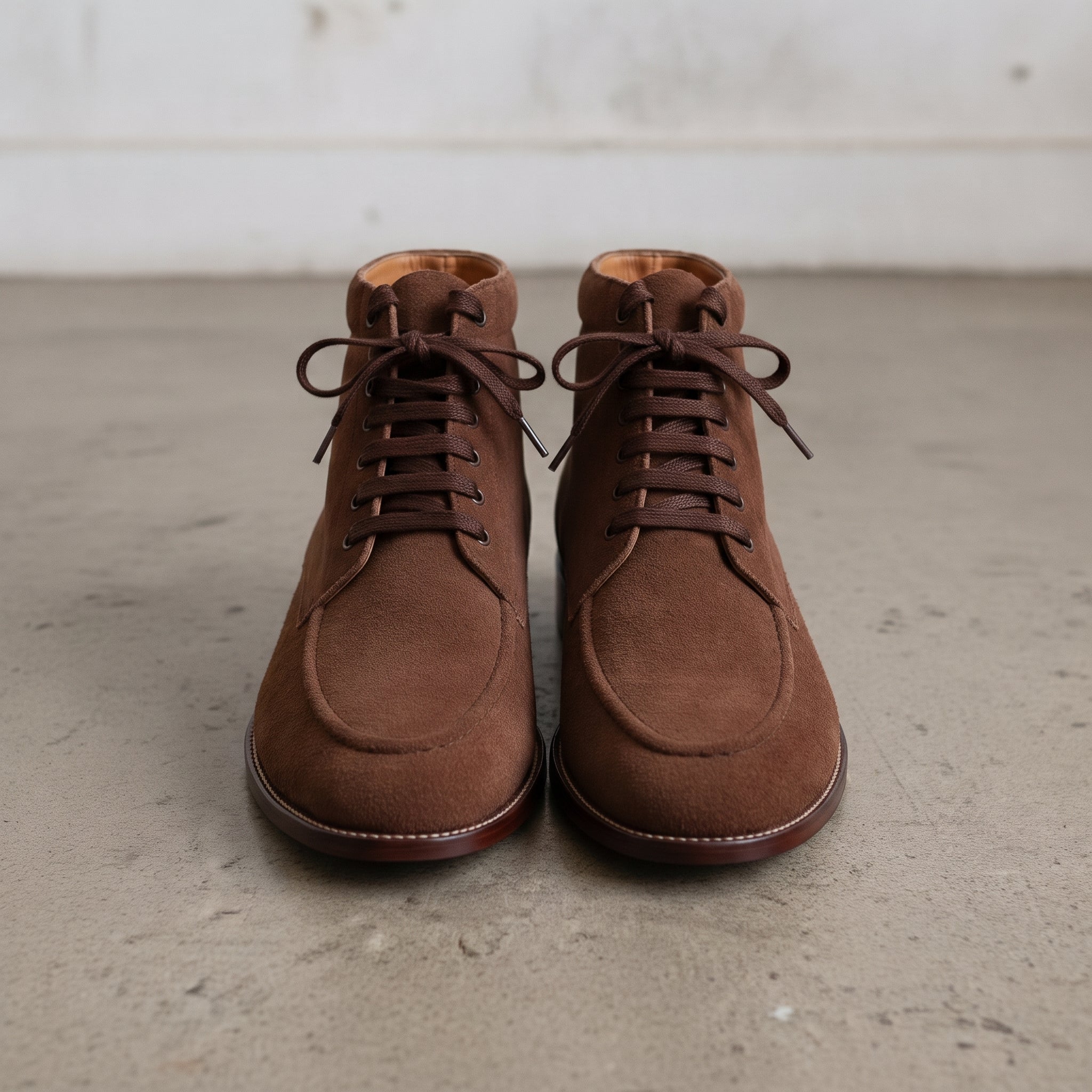 Men's Brown Suede Apron-Toe Derby Boots — Bishopstoke