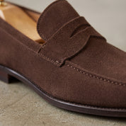 Men's Brown Suede Apron-Toe Penny Loafers — Amport