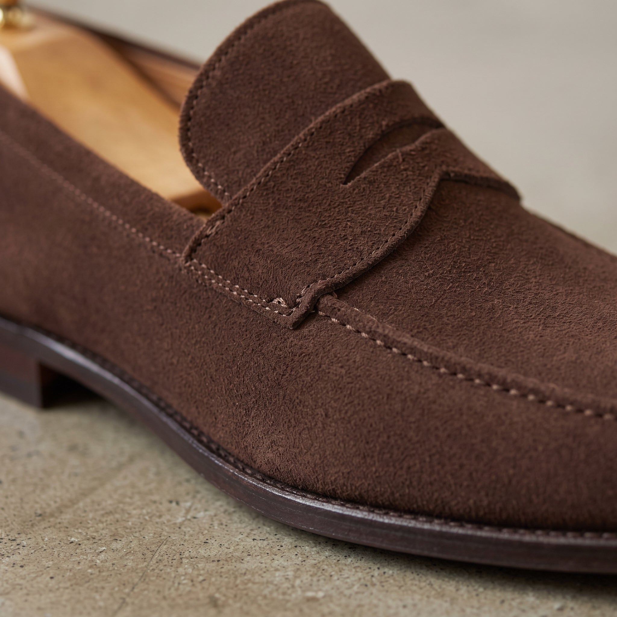Men's Brown Suede Apron-Toe Penny Loafers — Amport